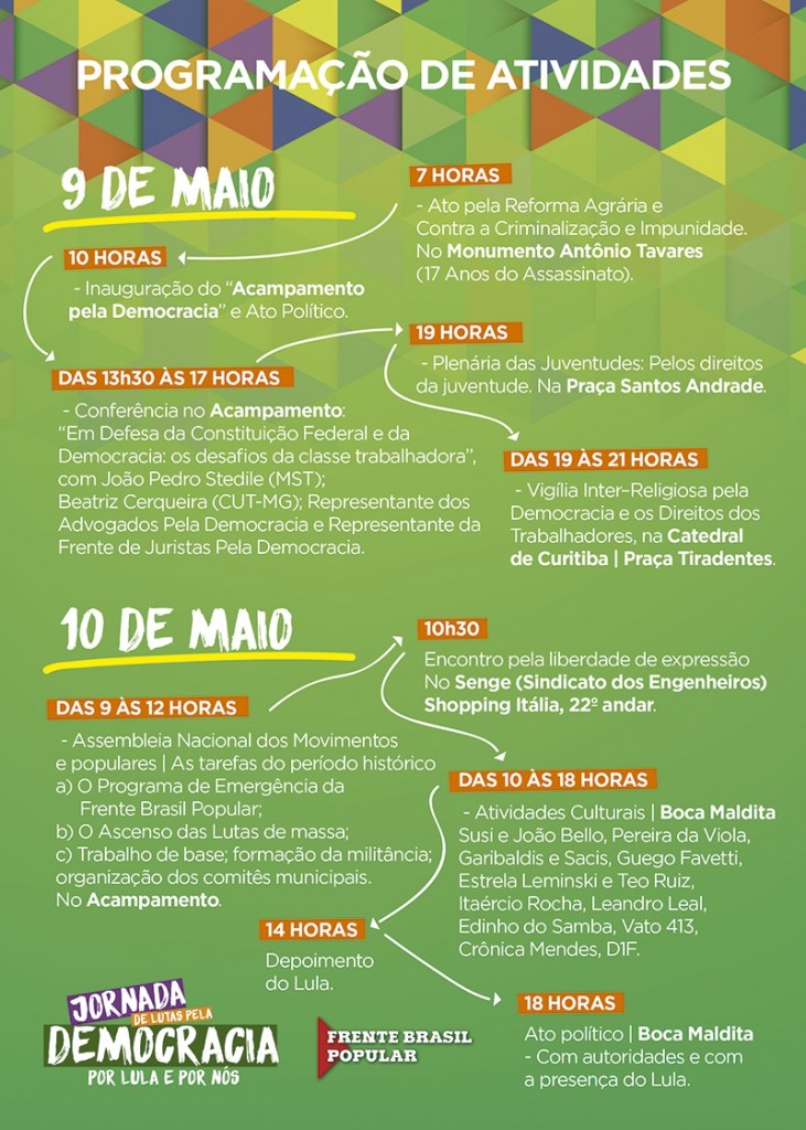 Na hora do depoimento de Lula a Sérgio Moro estão programadas atividades na tradicional Boca Maldita, no centro de Curitiba.