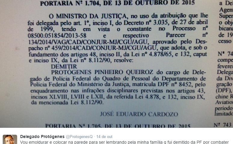 Governo demite Protógenes Queiroz, delegado da Satiagraha