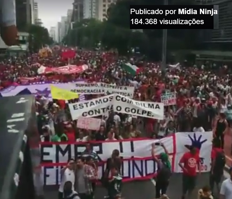 Na avenida Paulista, no domingo, milhares pedem Fora Temer..... (foto: reprodução MidiaNinja