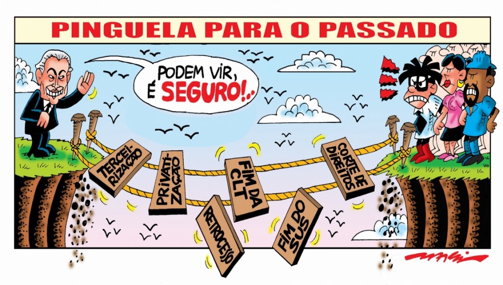 Charge de Márcio Baraldi, copiada do site da Confederação Nacional dos Trabalhadores em Transporte e Logística - www.cnttl.org.br