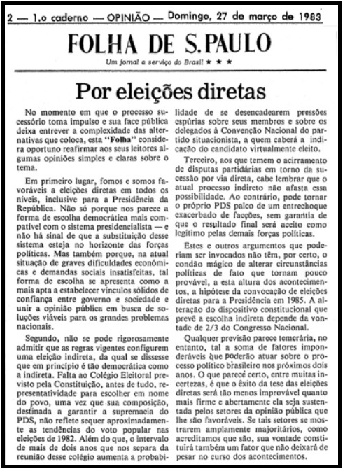 editorial Folha 27 de março de 1983